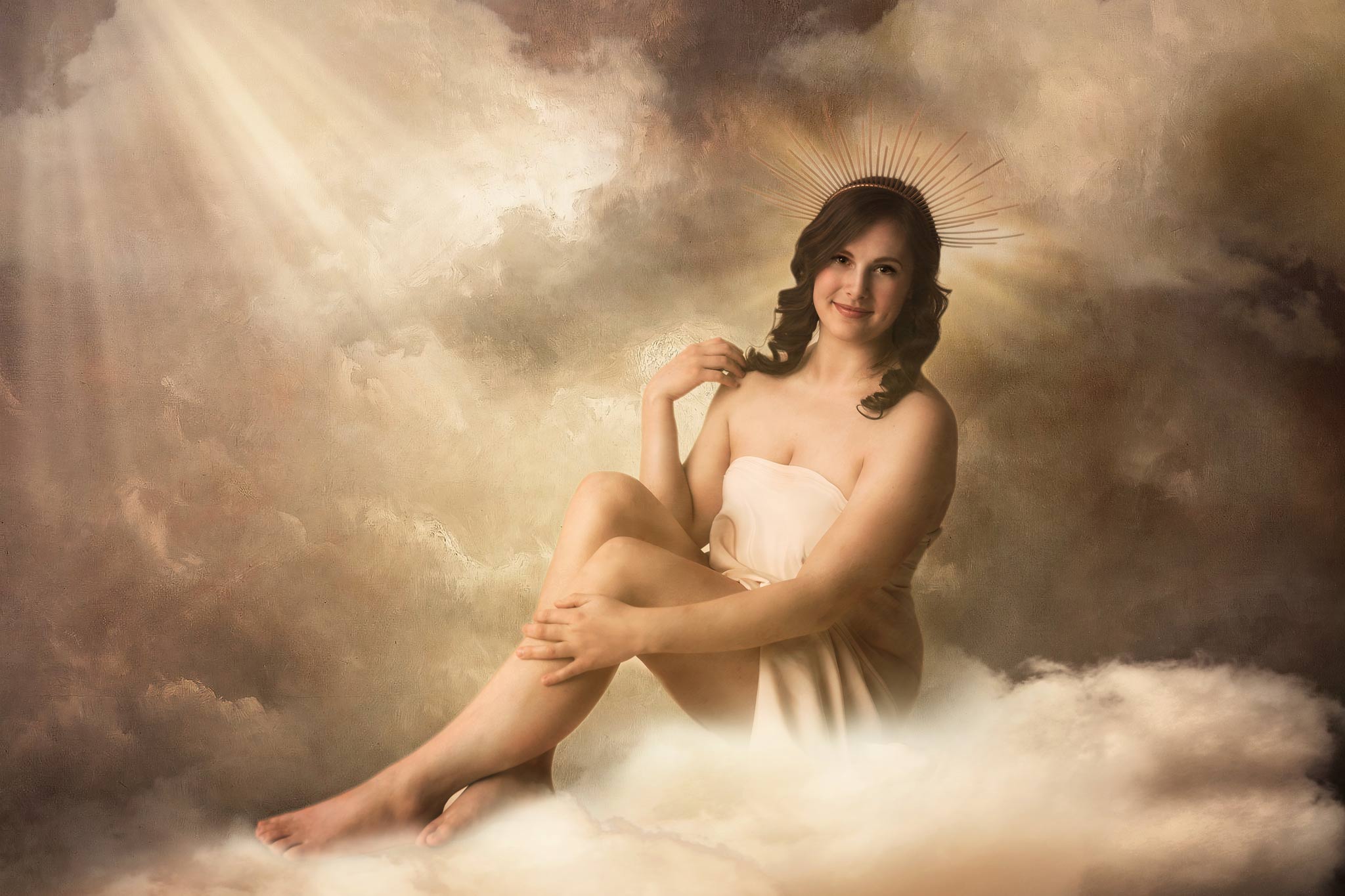 goddess in the clouds oil painting style. iris lane photography akron canton OHIO